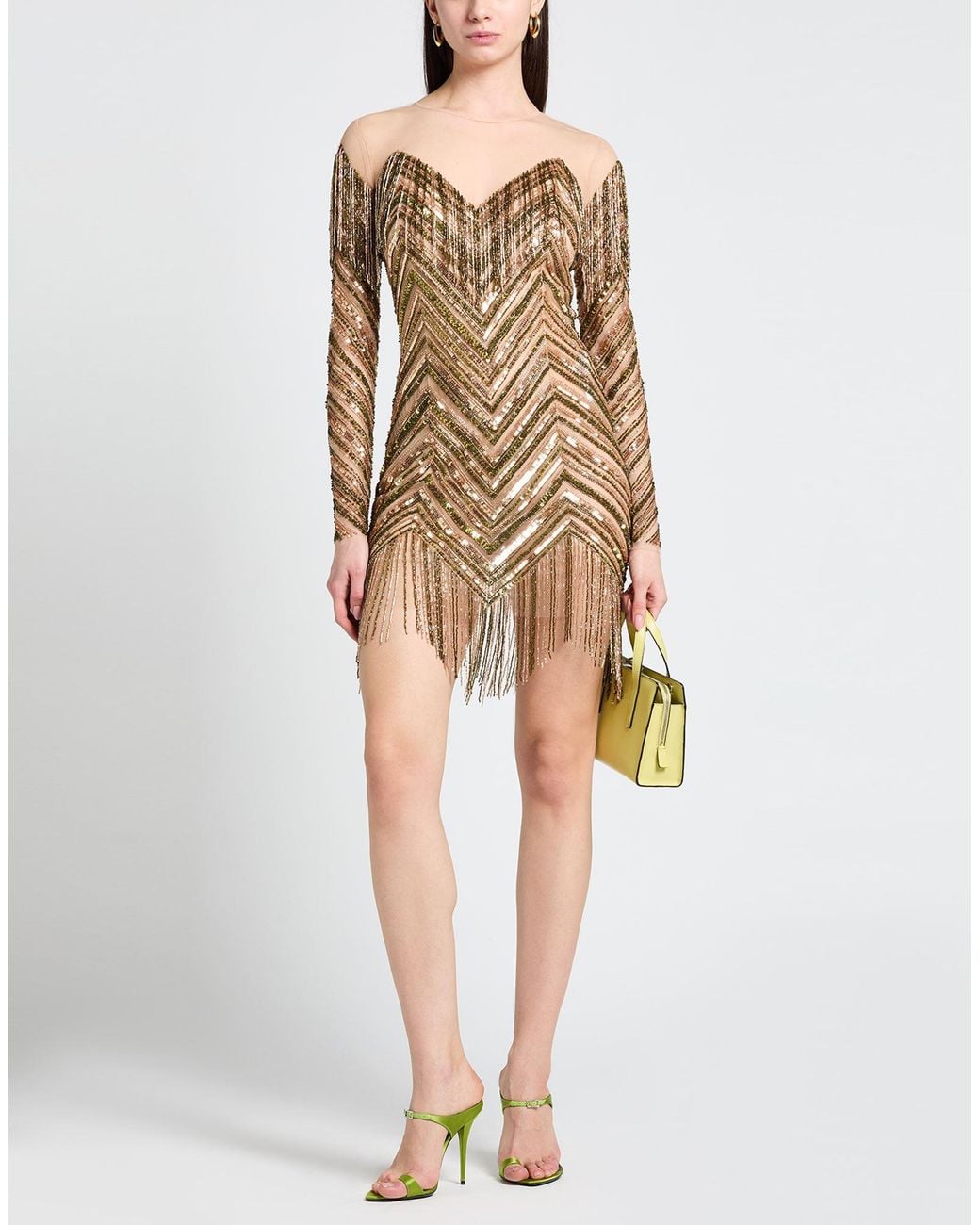 Elisabetta Franchi Brown Mini Dress Polyamide, Glass, Plastic
