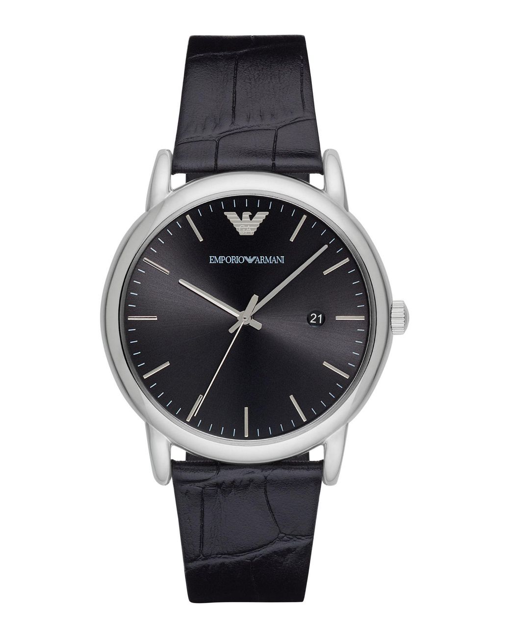 Emporio Armani Leather Wrist Watch in Black for Men - Lyst