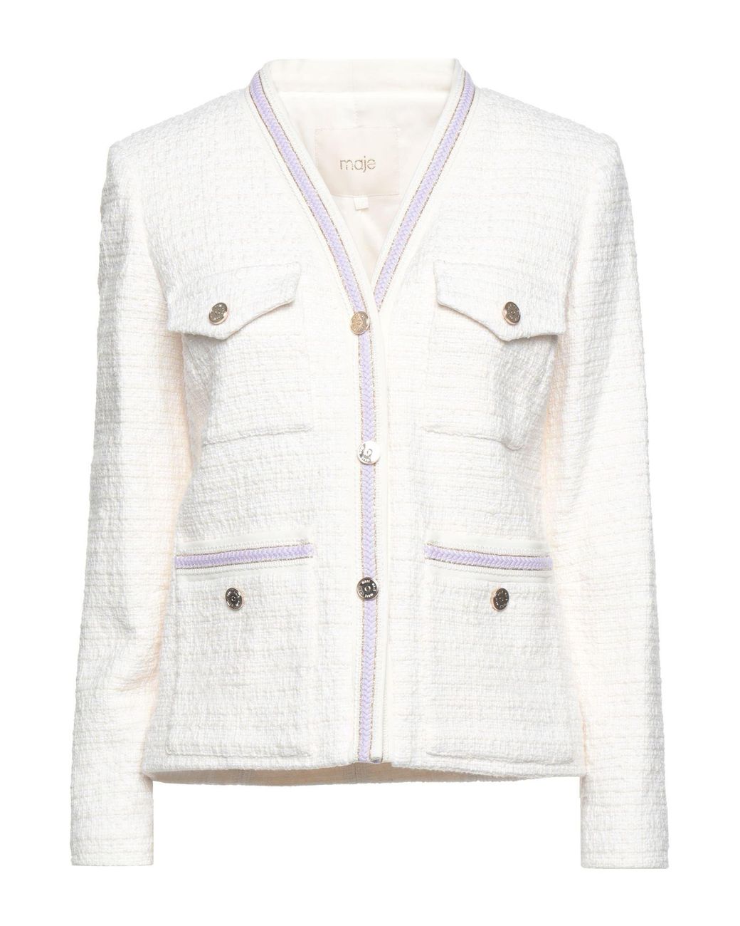 Maje Tweed Suit Jacket in Ivory (White) | Lyst