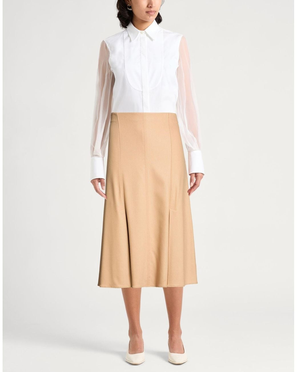 Agnona Natural Midi Skirt Wool, Cashmere, Elastane