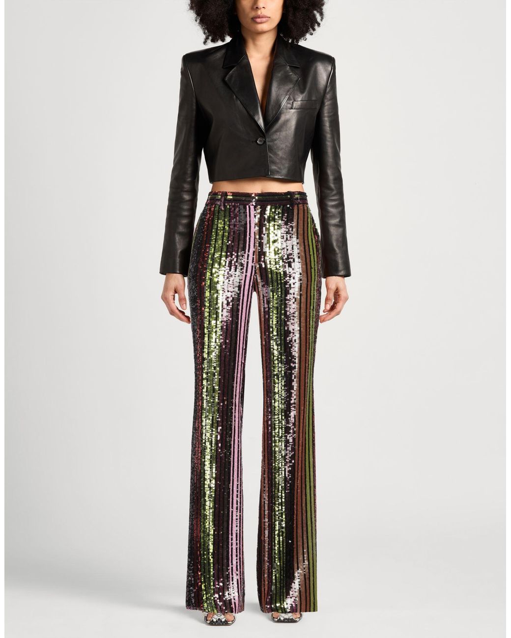 DSquared² Black Sequined Striped Flared Pants