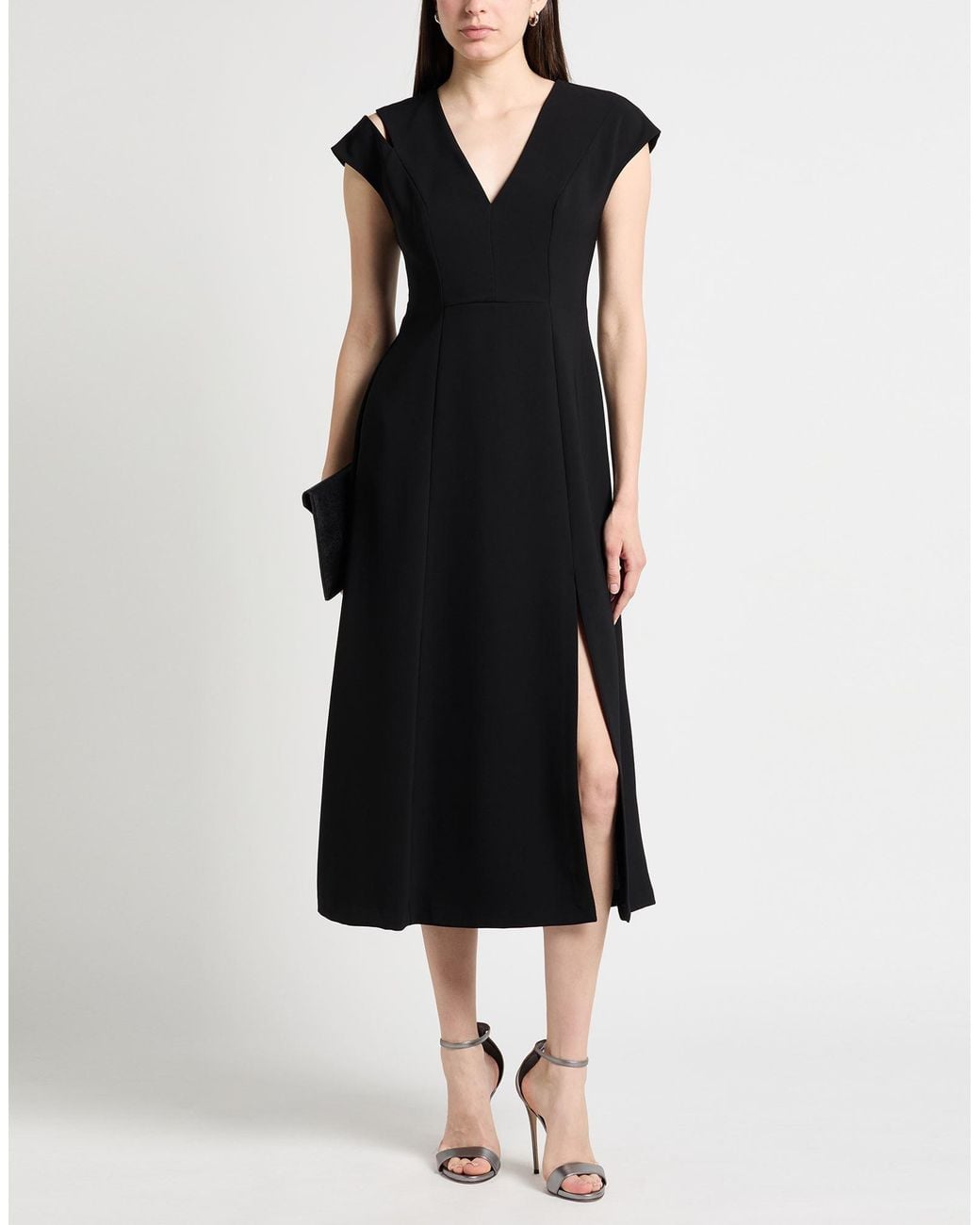 Alpha Studio Black Midi Dress Polyester, Elastane