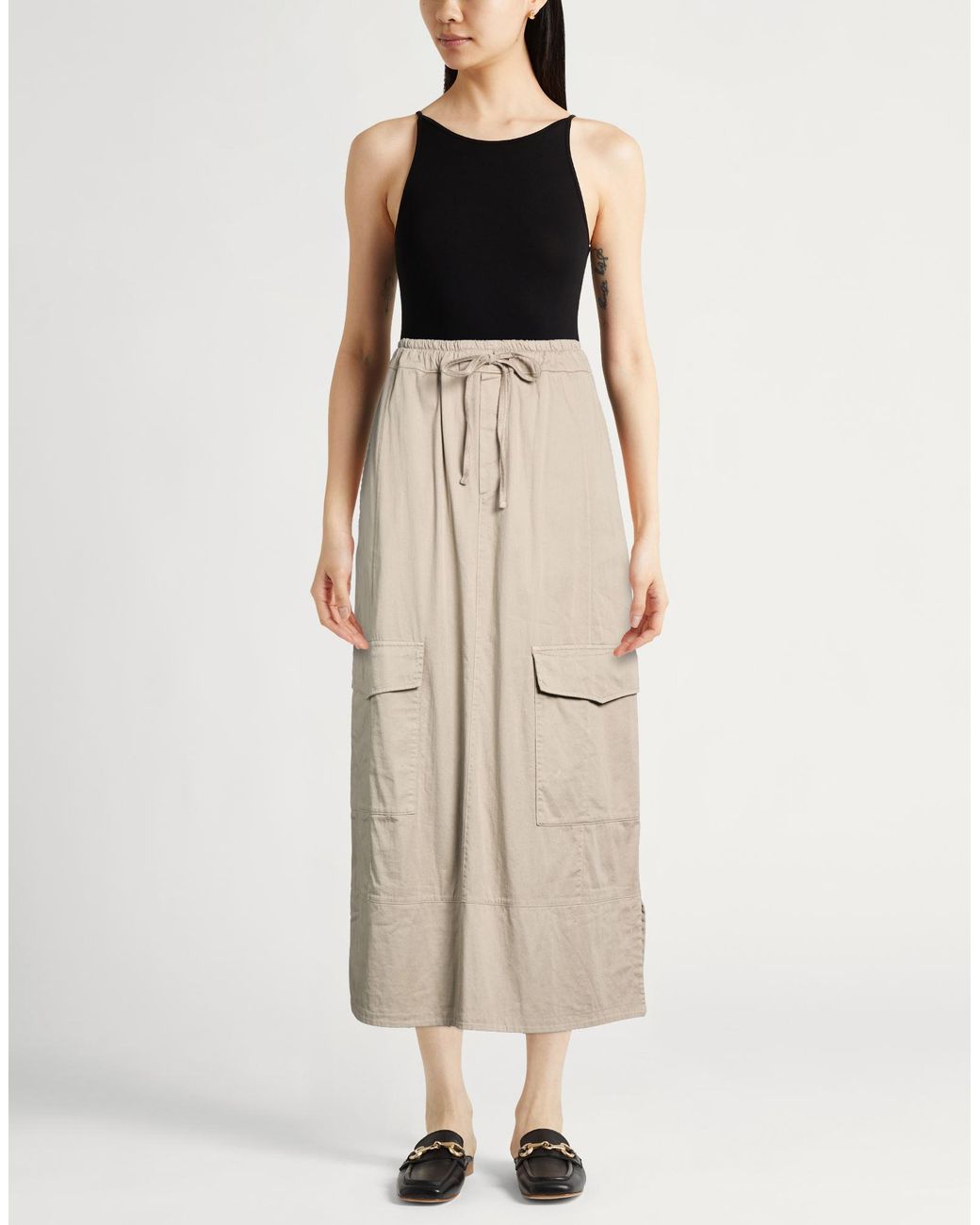 Crossley Natural Taupe Maxi Skirt Cotton, Elastane