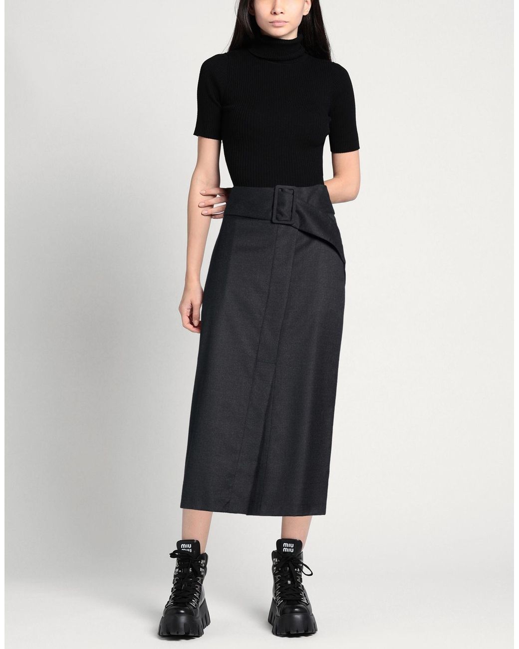 Fabiana Filippi Black Midi Skirt Virgin Wool, Polyamide, Elastane