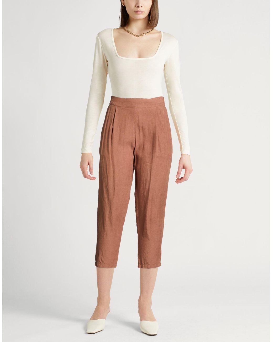120% Lino Brown Pants Linen