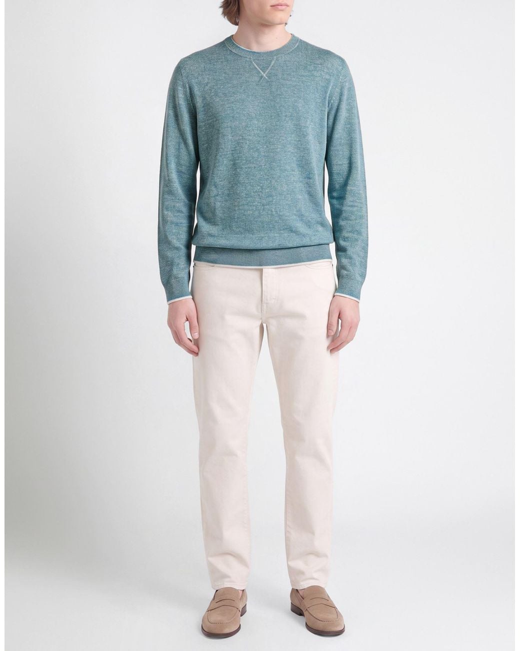 Fedeli Blue Sweater Linen, Cotton for men