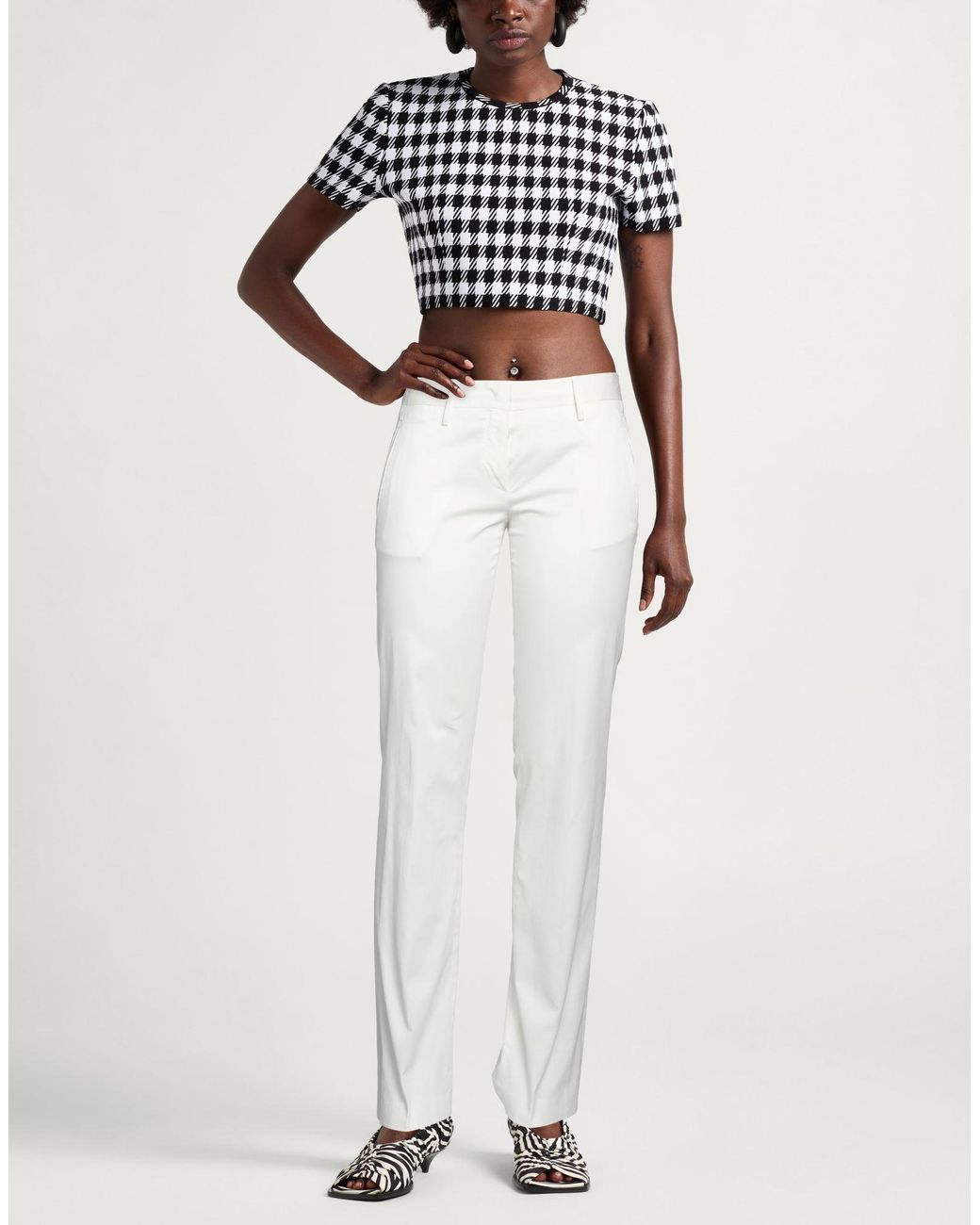 Grifoni White Ivory Pants Cotton, Elastane