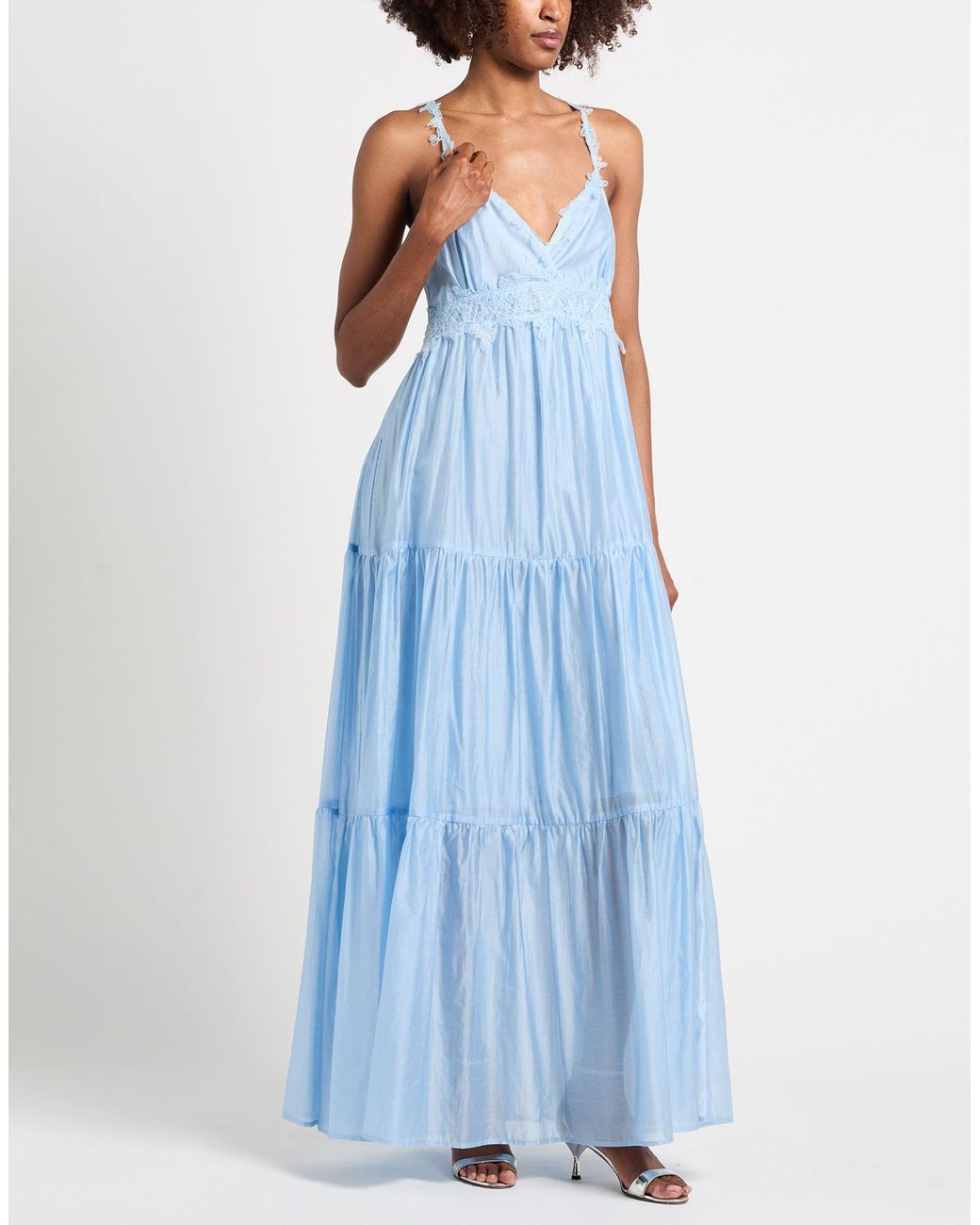 ERMANNO FIRENZE Blue Maxi Dress Lyocell, Polyester