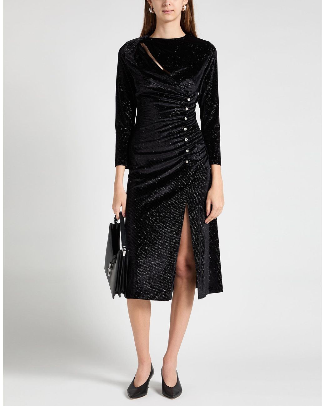 Sandro Black Midi Dress Polyester, Elastane