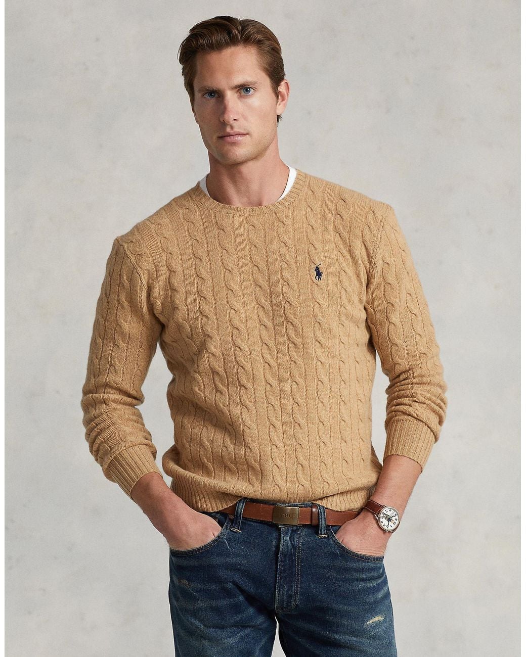 Polo Ralph Lauren Natural Cable-Knit Wool-Cashmere Sweater for men