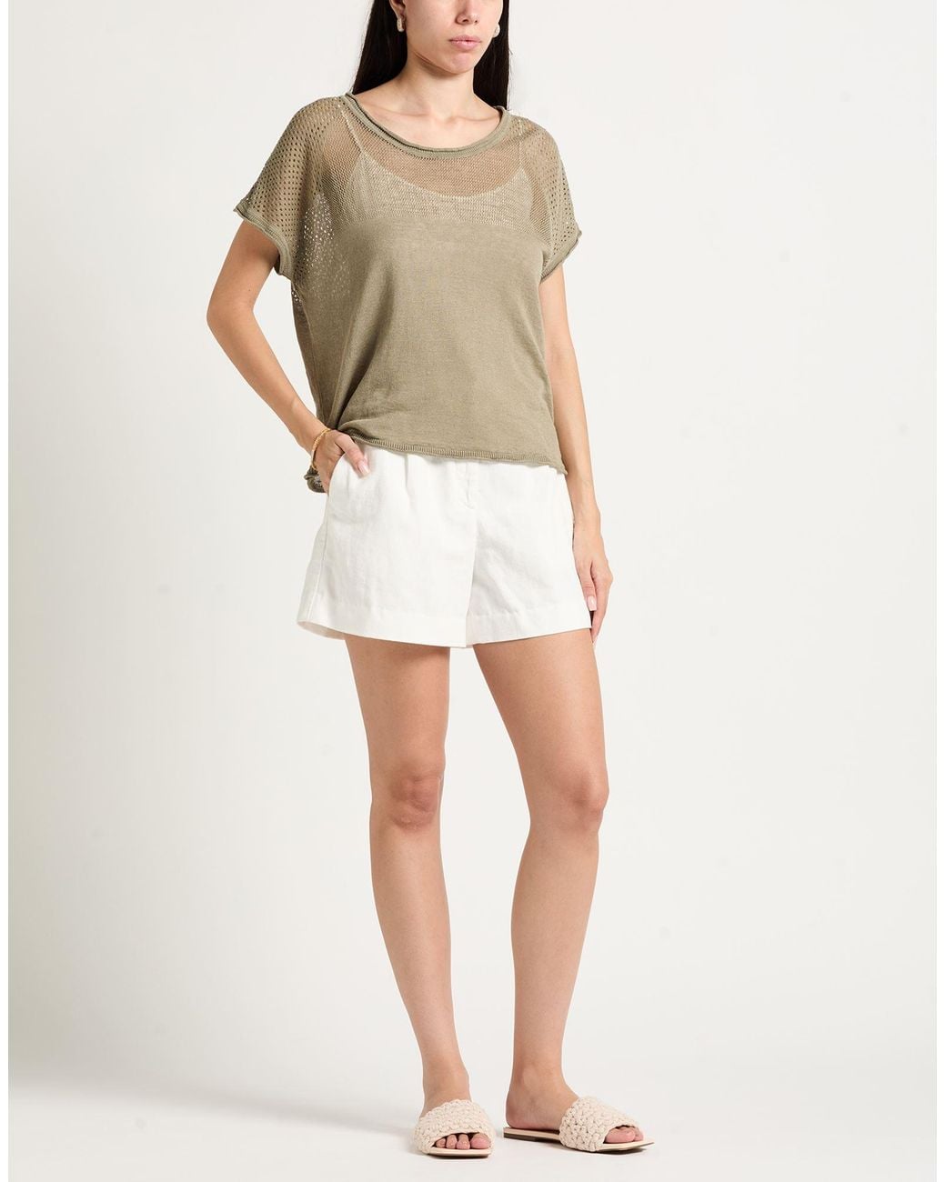 European Culture Natural Military Sweater Linen, Cotton