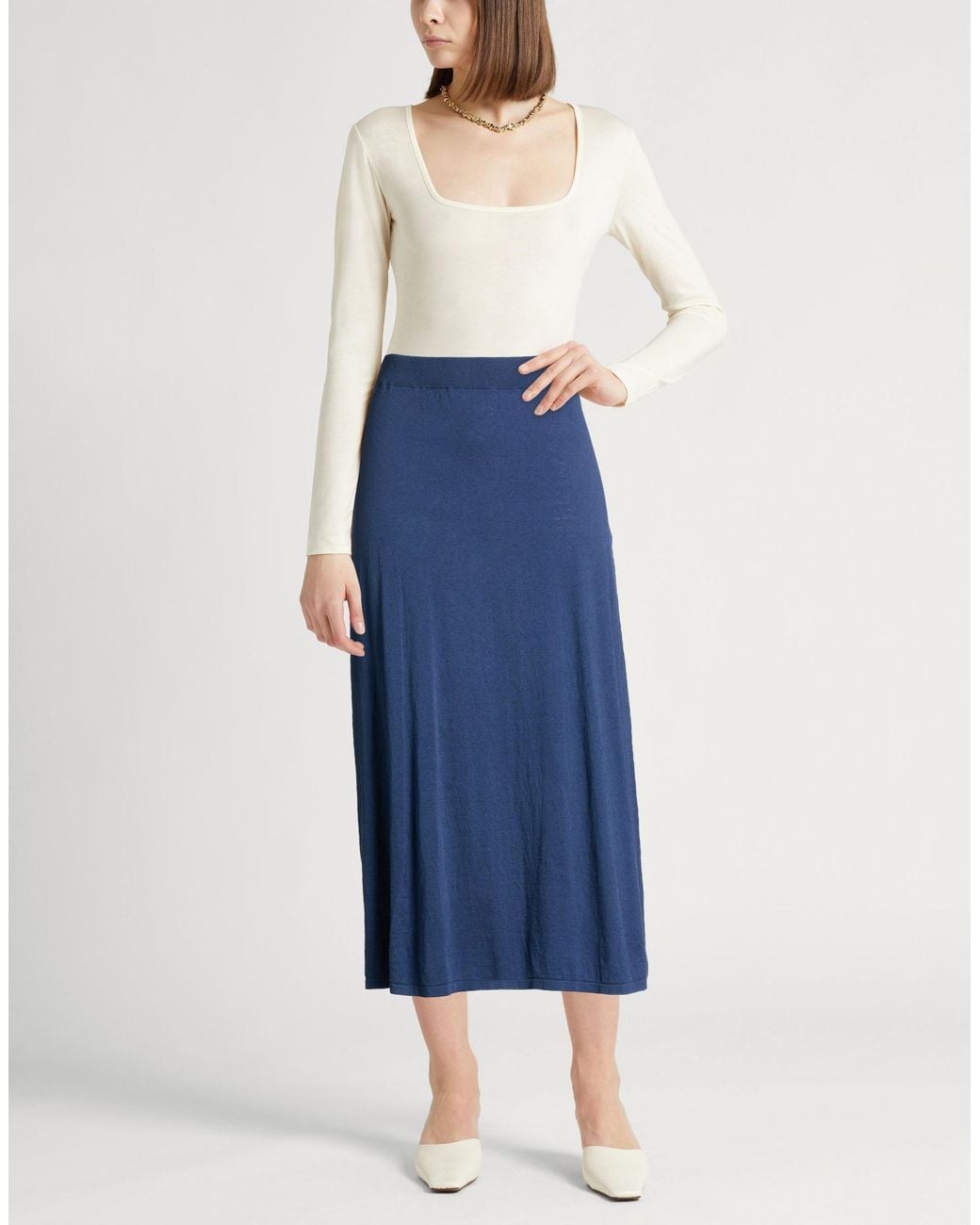 Fedeli Blue Maxi Skirt Cotton, Linen