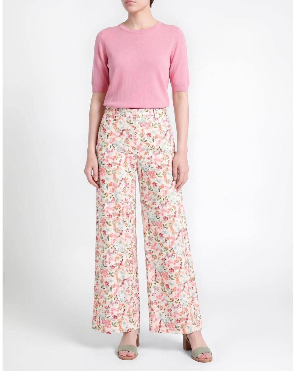 Imperial White Fuchsia Pants Cotton, Elastane