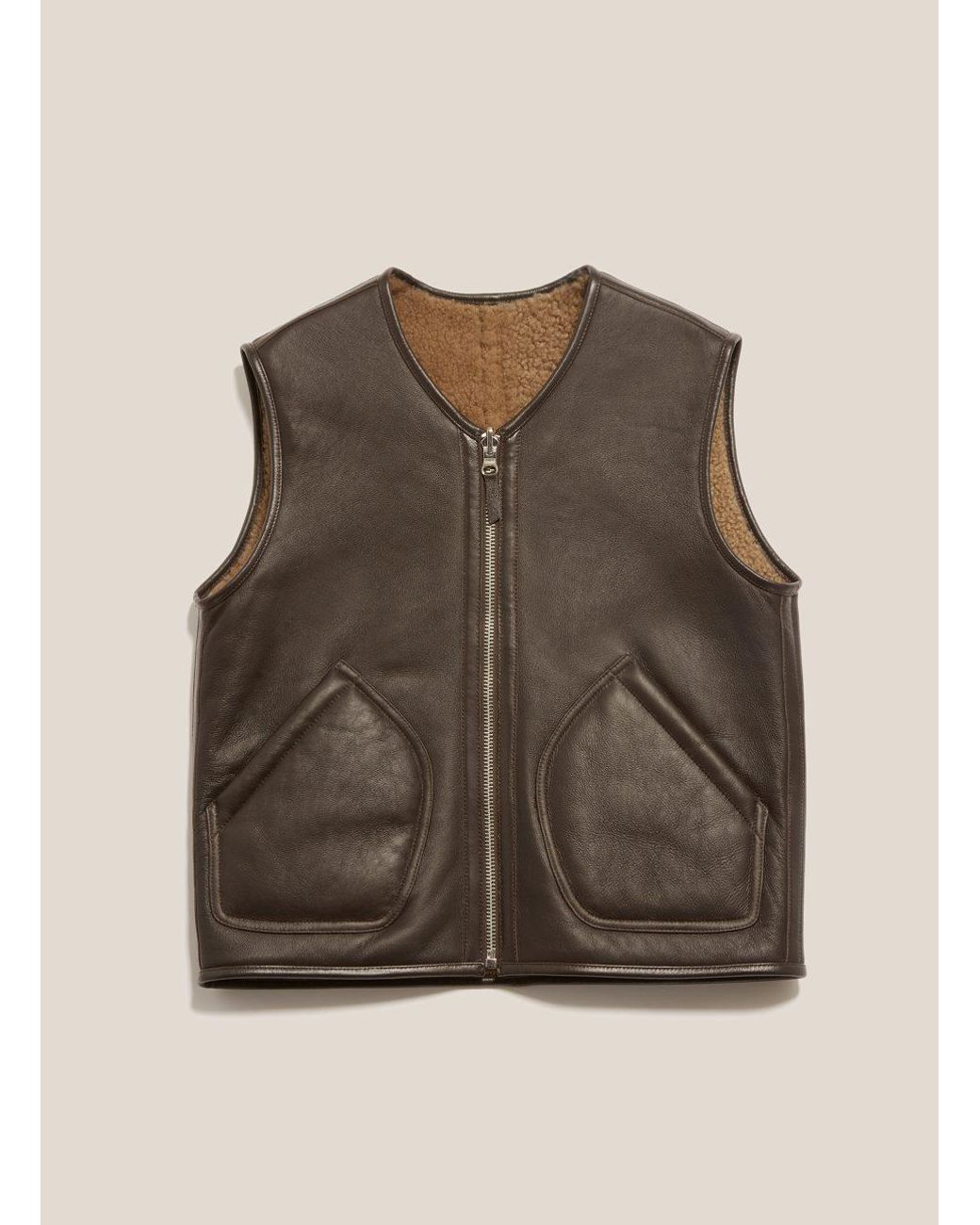 YMC LONDON REVERSIBLE MUTON VEST / TAN - トップス