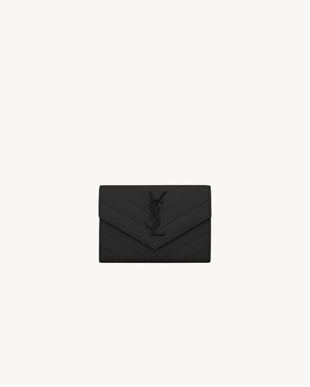 Saint Laurent White Cassandre Matelassé Petit Portefeuille Enveloppe En Cuir Grain De Poudre Noir