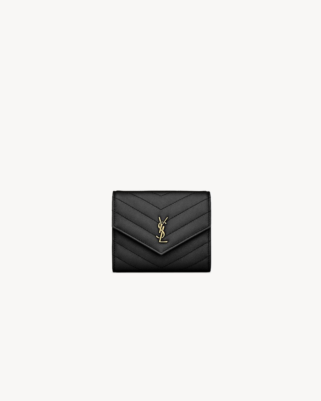 Saint Laurent White Cassandre Matelassé Compact Tri Fold Wallet