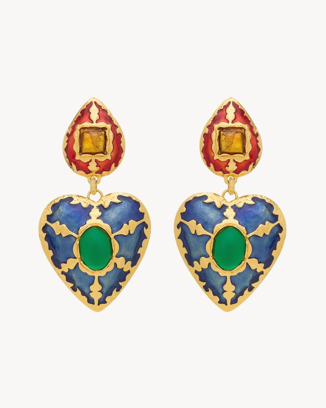 Saint Laurent Multicolor Heart Drop Earrings