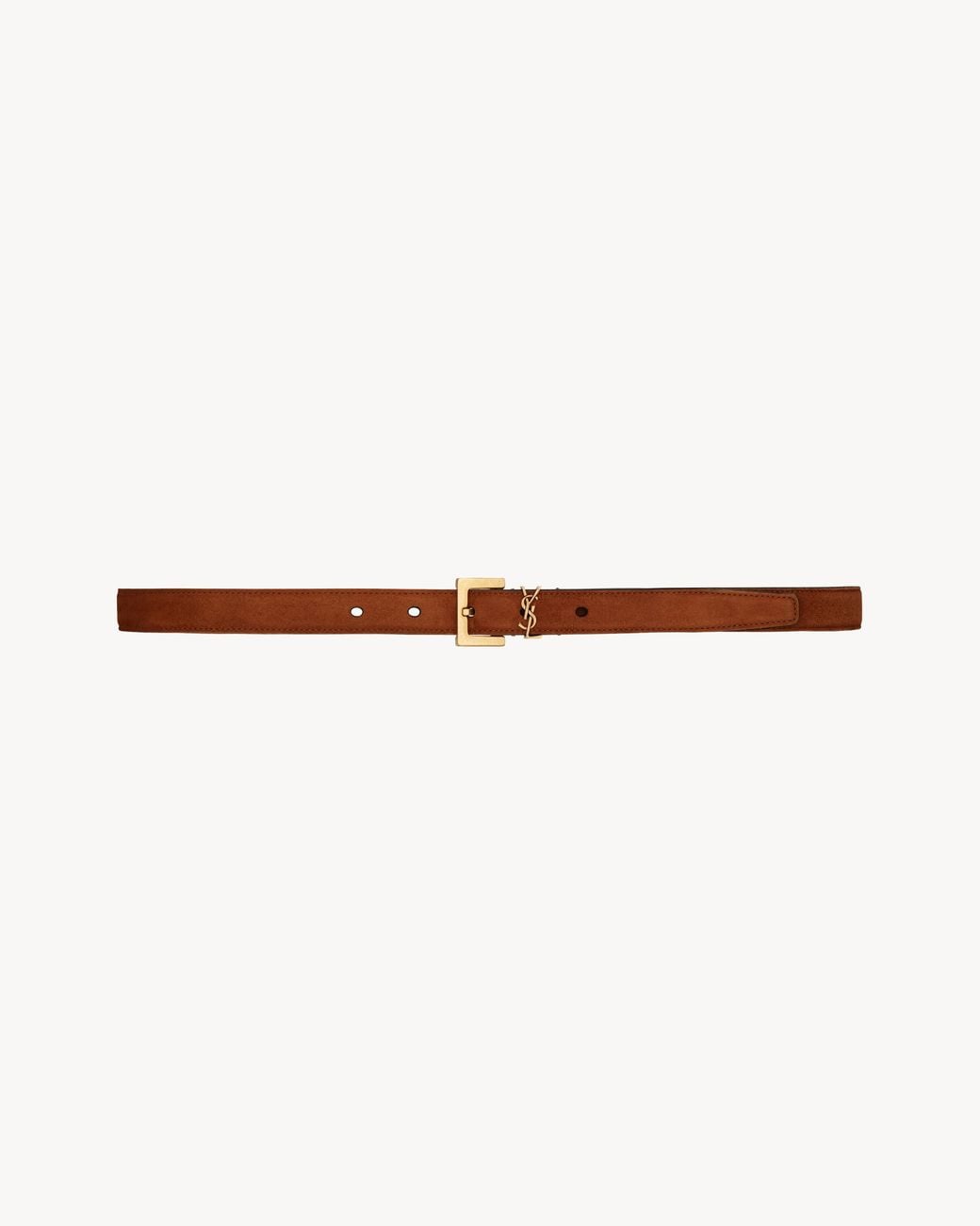 Saint Laurent White Fine Ceinture Cassandre En Suède Ambre 80