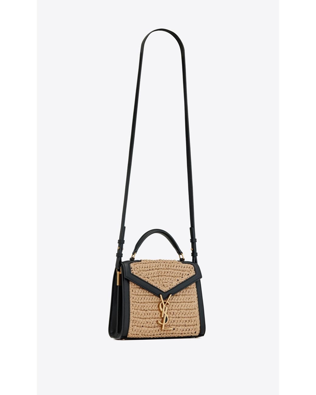 Saint Laurent Cassandra Mini Top Handle Bag In Raffia And Leather in  Natural | Lyst