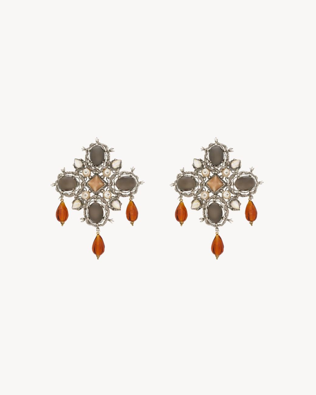 Saint Laurent White Cabochon Cross Earrings