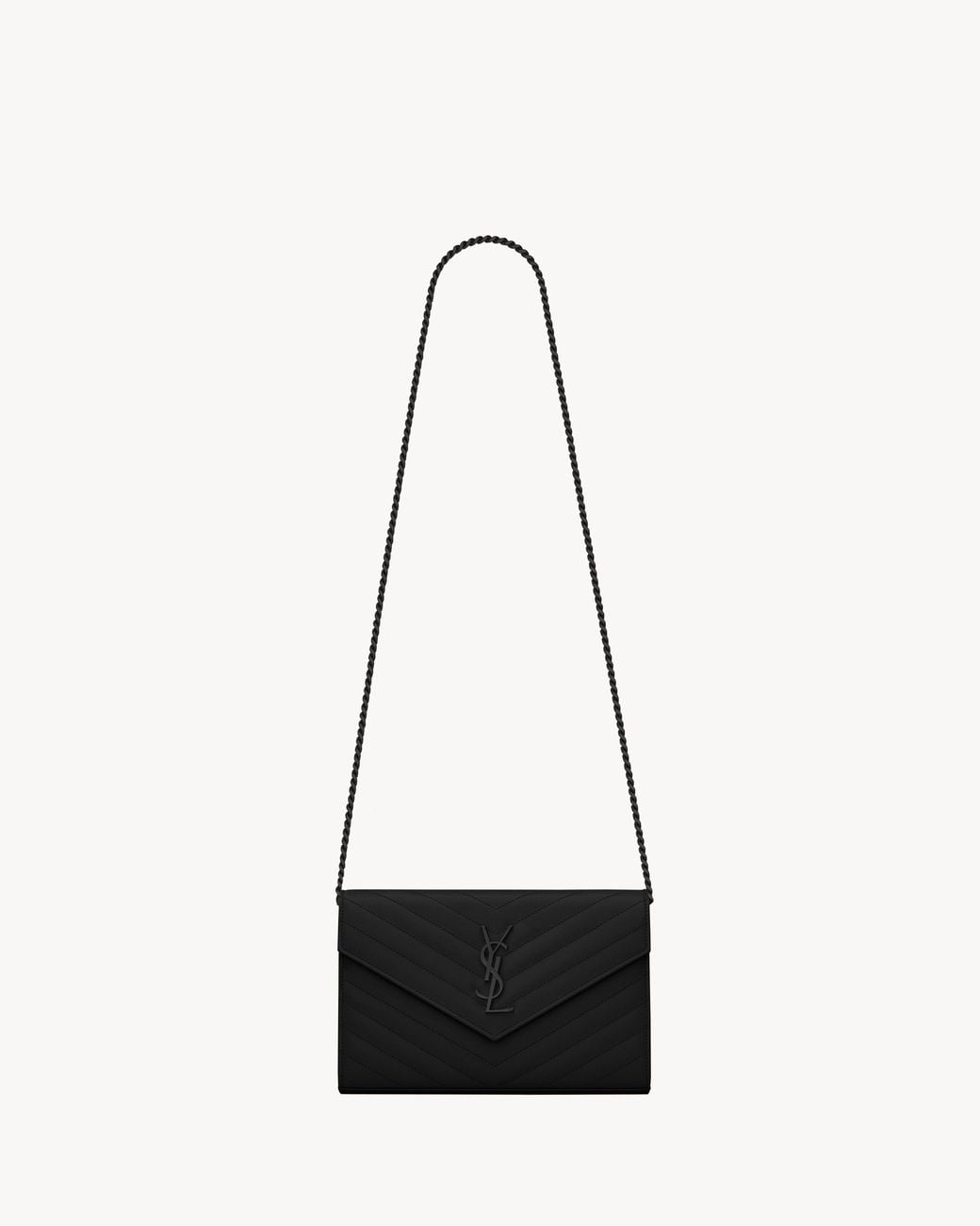 Saint Laurent White Classic Cassandre Chain Wallet In Grain De Poudre Leather