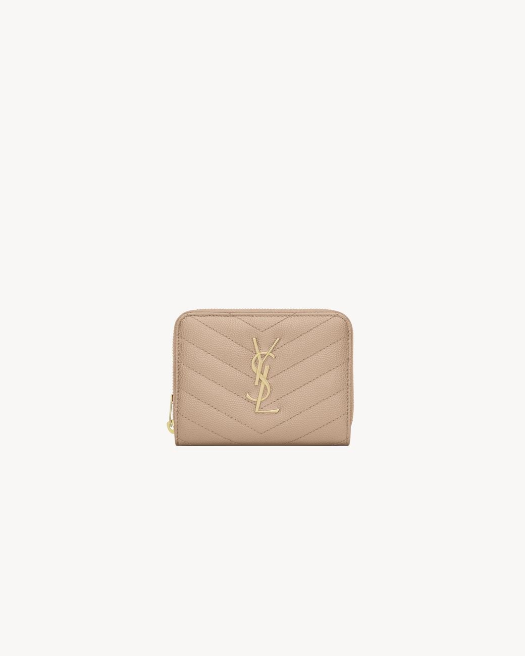 Saint Laurent Natural Cassandre Matelassé Compact Zip Around Wallet