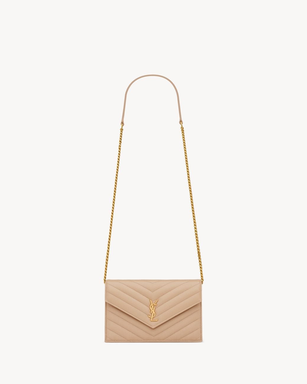 Saint Laurent White Cassandre Envelope Chain Wallet