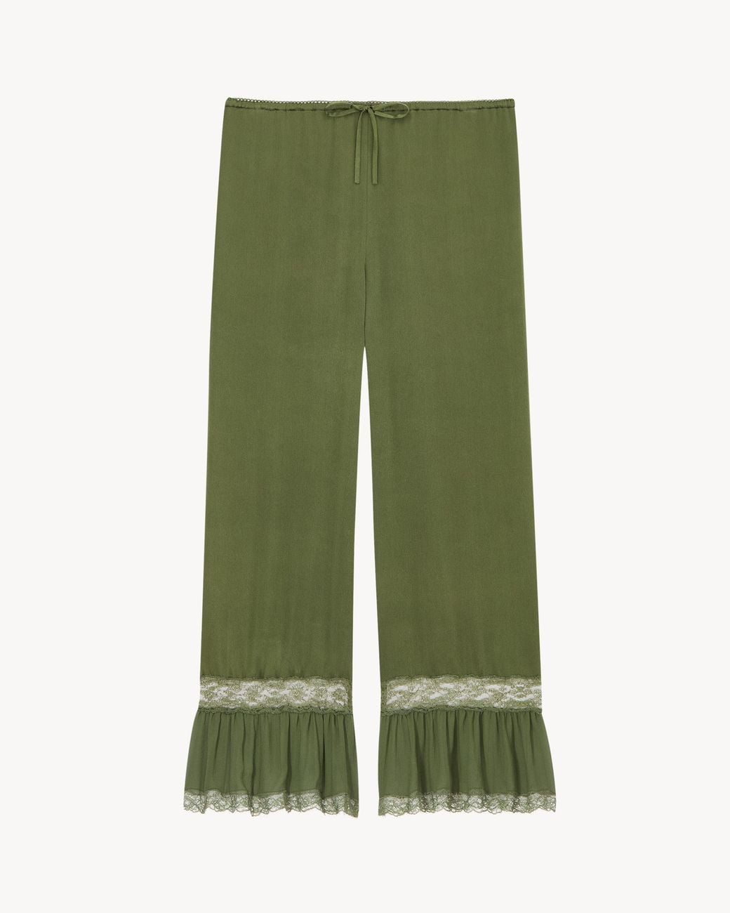 Saint Laurent Green Lace-Cuff Pants