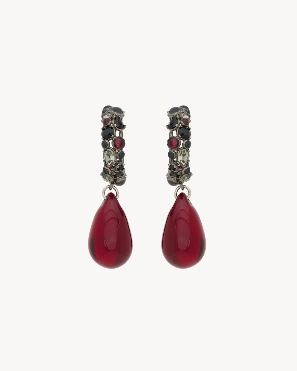 Saint Laurent Red Crystal Hoop Earrings