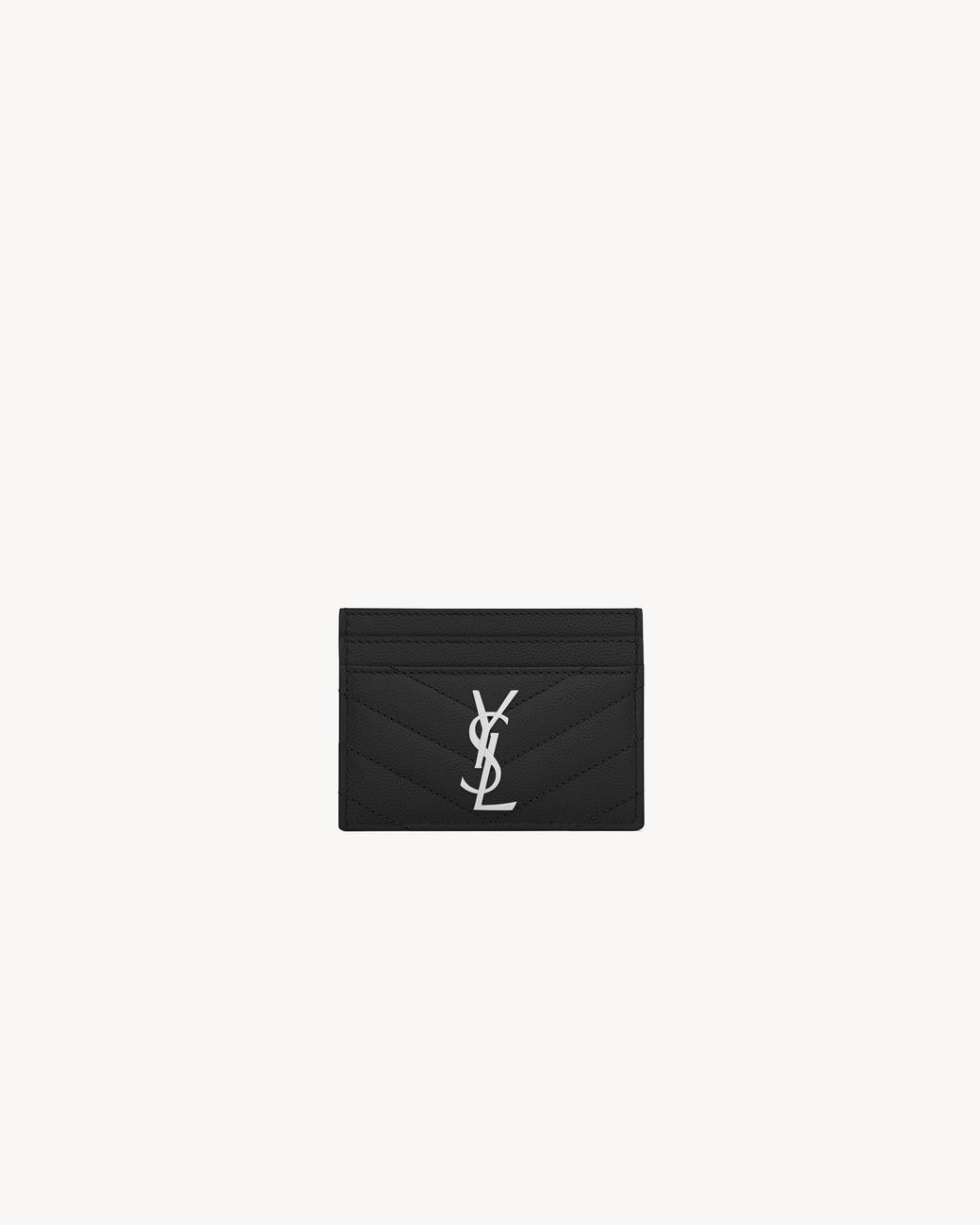 Saint Laurent White Cassandre Matelassé Card Holder