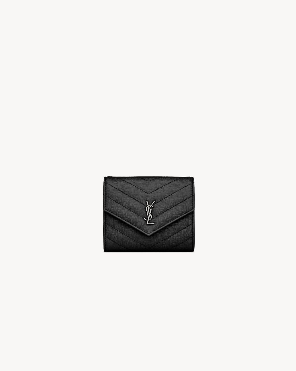 Saint Laurent White Cassandre Matelassé Compact Tri Fold Wallet