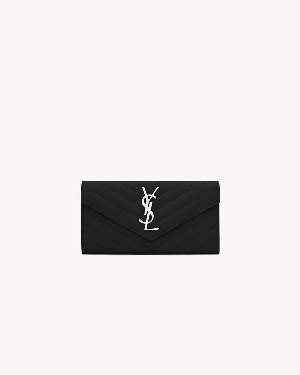 Saint Laurent White Cassandre Matelassé Grand Portefeuille En Cuir Grain De Poudre