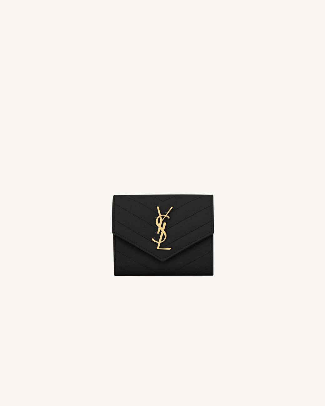 Saint Laurent Black Ysl Monogram Trifold Wallet In Grained Leather