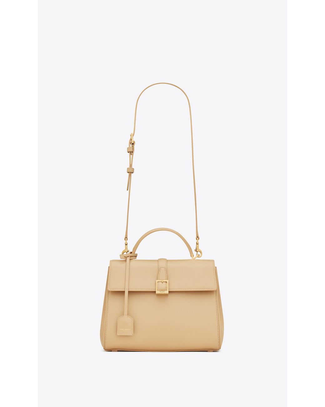 Saint Laurent Le Fermoir Small Top Handle Bag In Shiny Leather in White