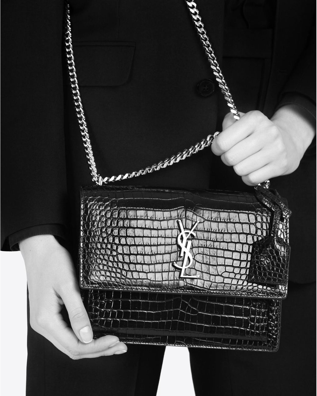 Saint Laurent Medium Sunset Bag In Powder Pink Crocodile Embossed Shiny Leather Lyst