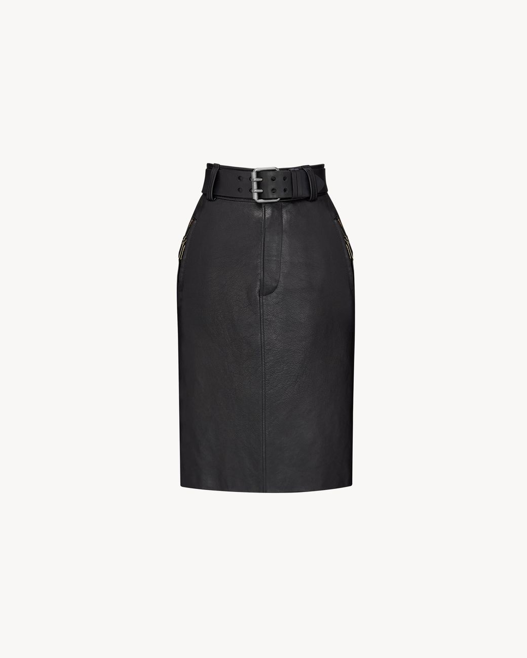 Saint Laurent Black Belted Pencil Skirt