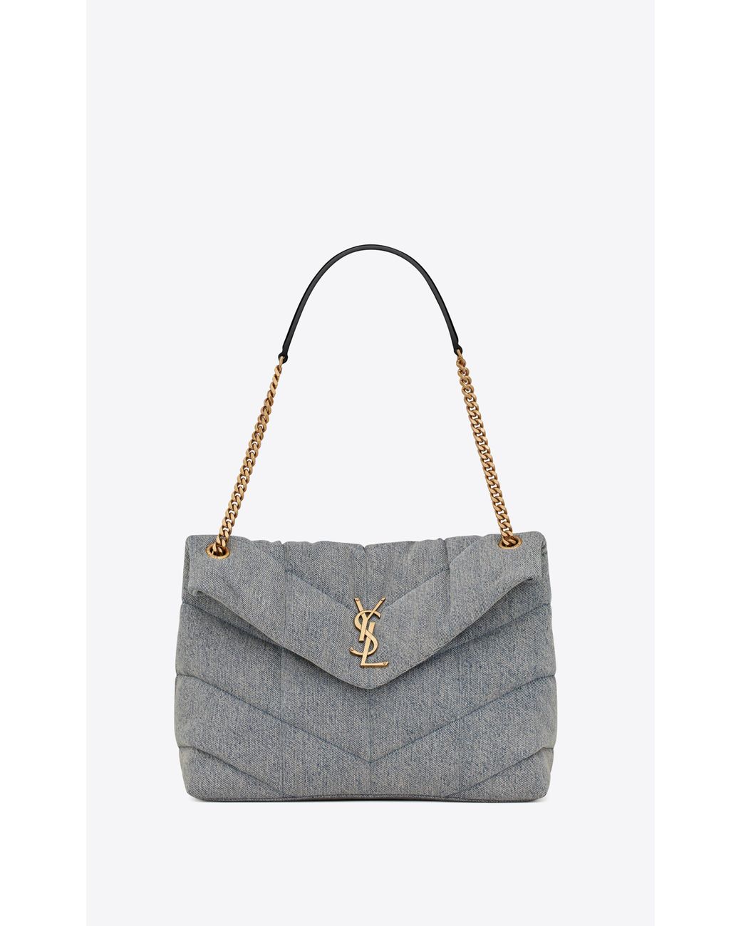 Saint Laurent Puffer Medium Chain Bag In Denim And Smooth Leather in