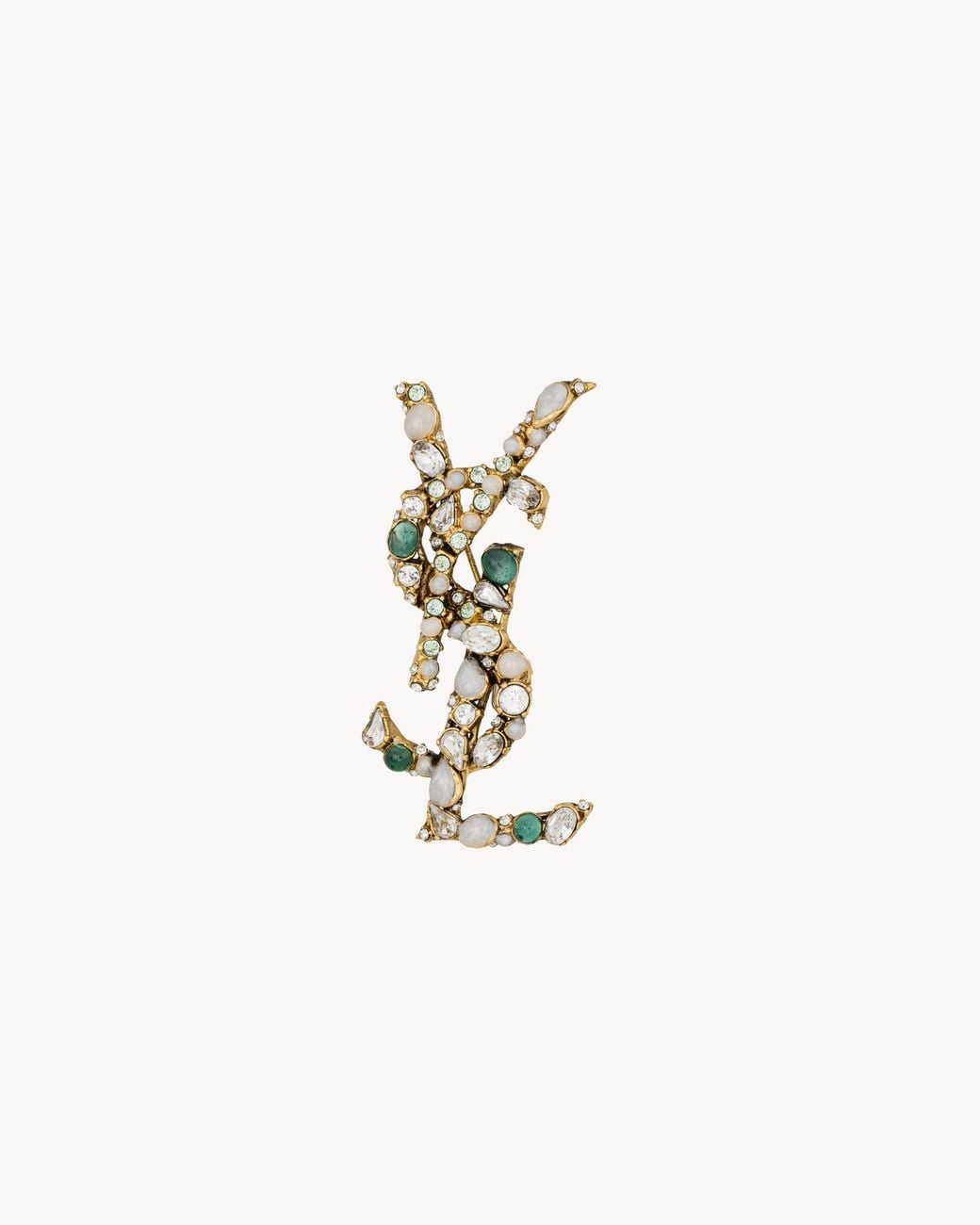 Saint Laurent White Cassandre Crystal Brooch