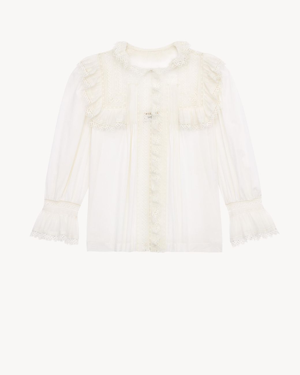 Saint Laurent White Embroidered Lace Blouse