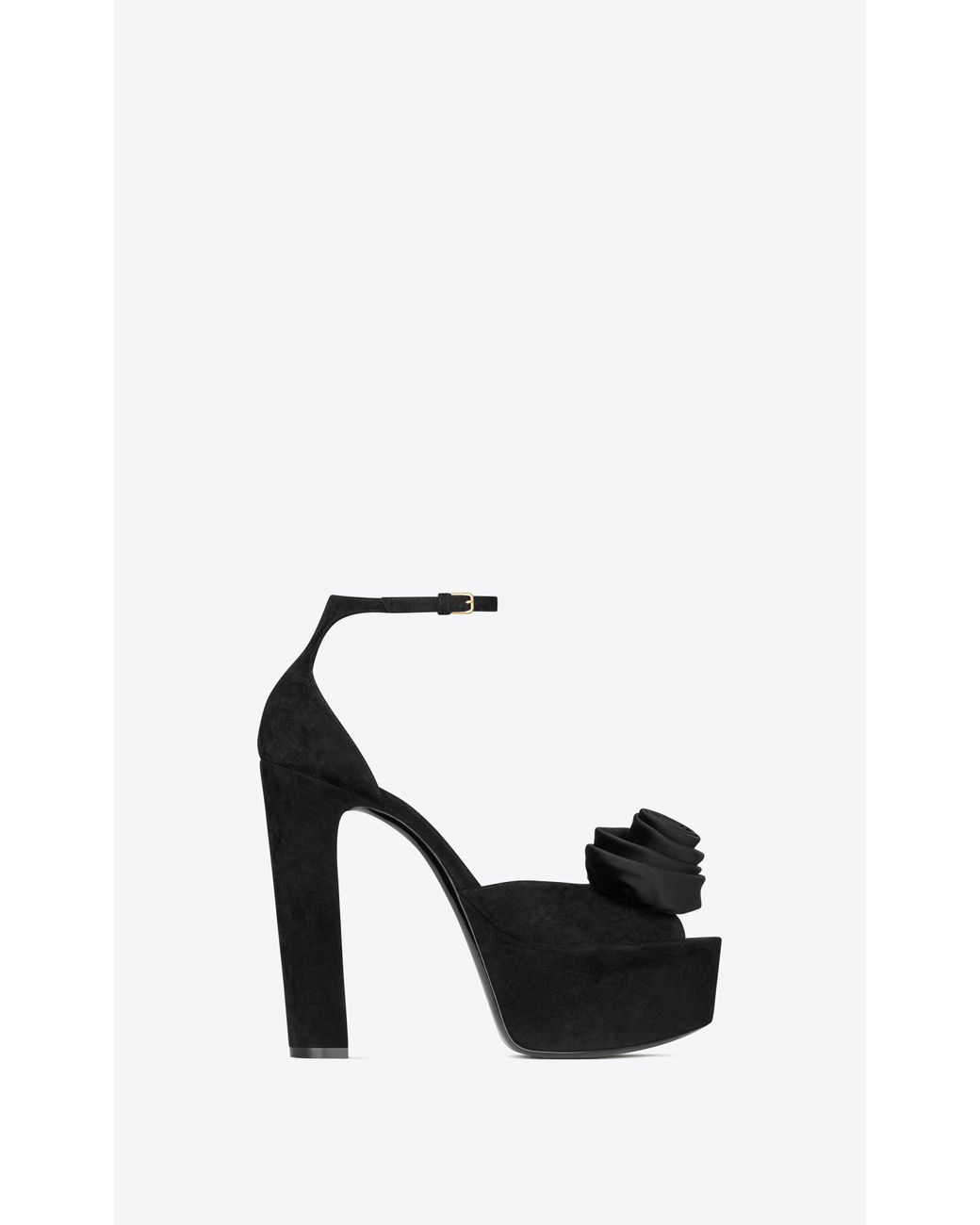 Saint Laurent Jodie Platform Sandals In Suede With Silk Satin Flower in