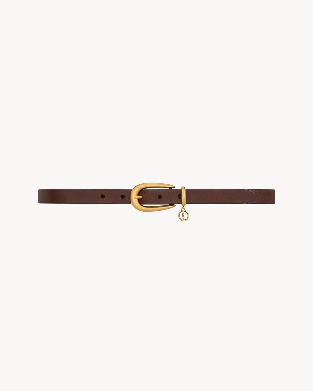 Saint Laurent Natural Cassandre Charm Elongated Buckle Thin Belt