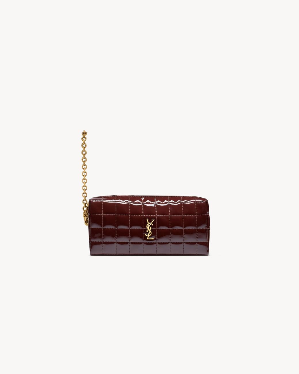Saint Laurent White Cassandre Matelassé Carré Pouch On Chain