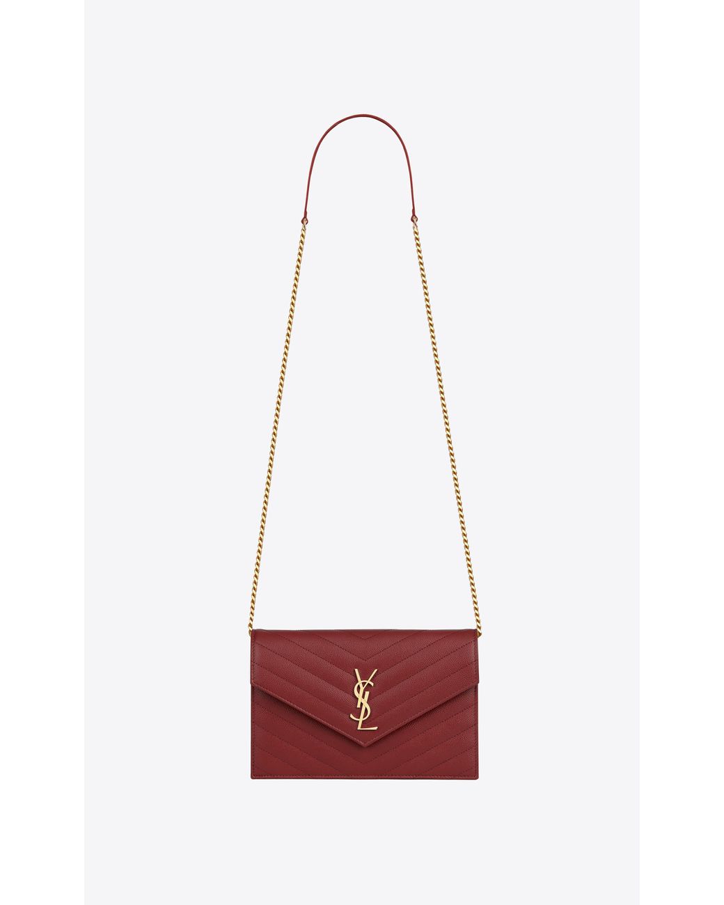 Ysl envelope chain wallet in grain de poudre embossed leather sale