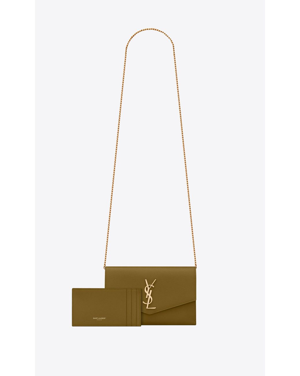 ysl uptown chain wallet in grain de poudre embossed leather