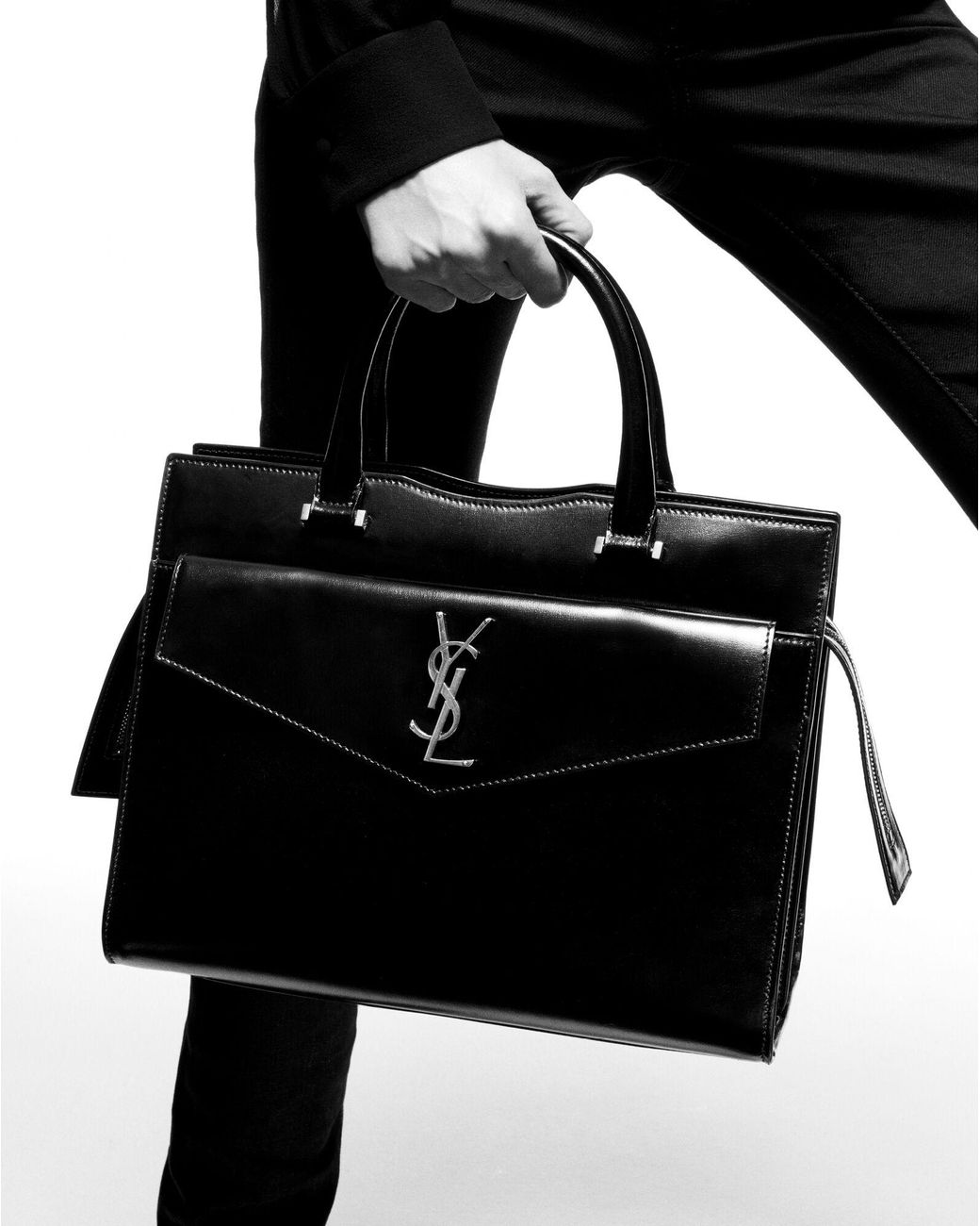 SAINT LAURENT Uptown textured-leather shoulder bag