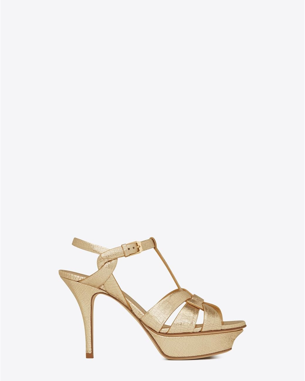 Saint Laurent Tribute 75 Sandal In Pale Gold Cracked Metallic Leather | Lyst