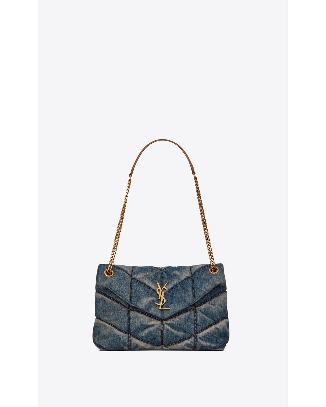 puffer small bolsa in quilted vintage denim and suede