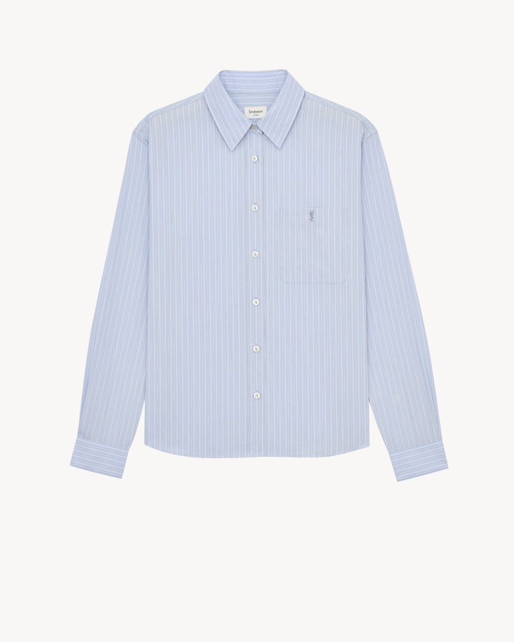 Saint Laurent Blue Cassandre Cotton Striped Shirt