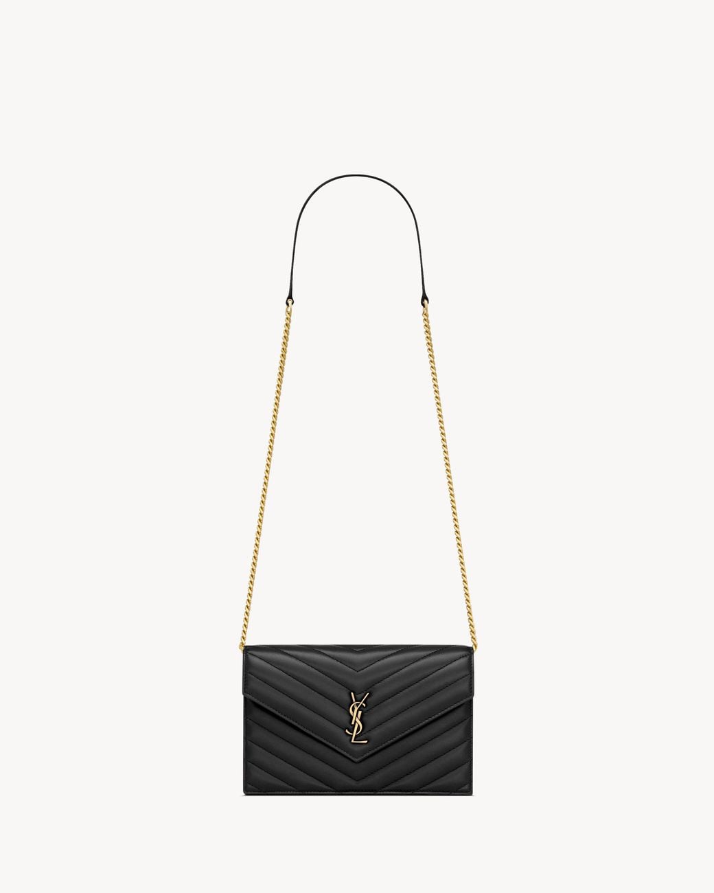 Saint Laurent White Cassandre Envelope Chain Wallet
