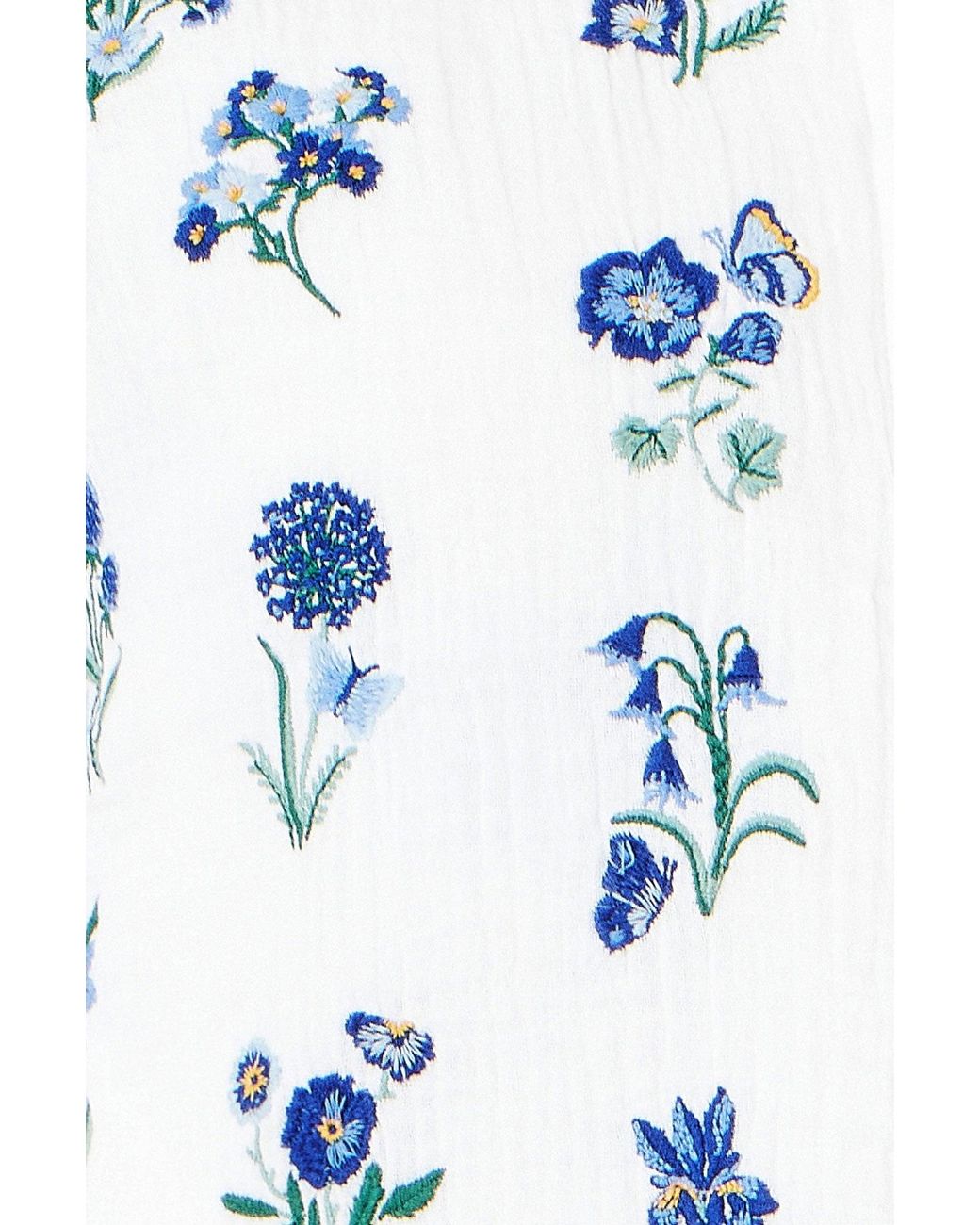 Yumi' Blue Floral Embroidery Reversible Cotton Jacket